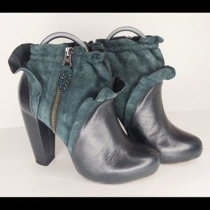 Rebecca Taylor Leather Suede Ruffle Ankle Boot 7.5